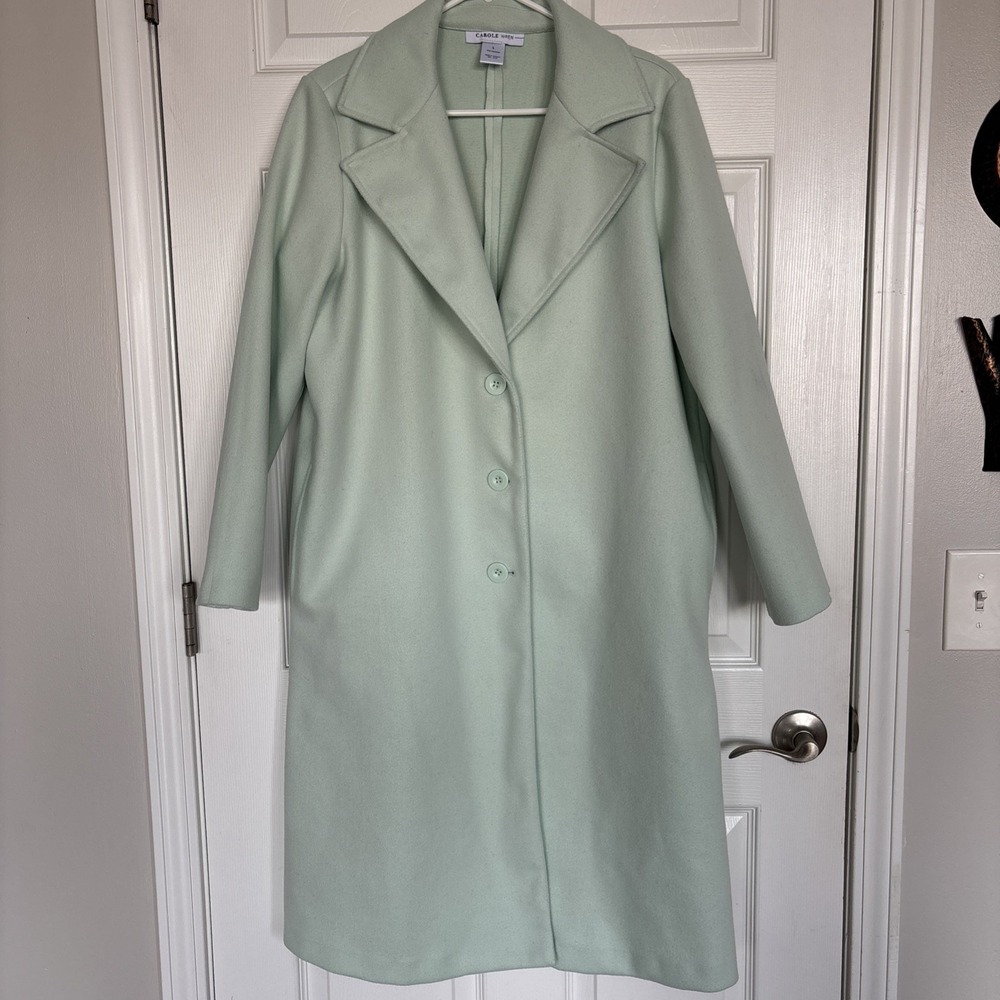 Carole Wren Womens Longline Coat Size L Mint Green‎ Soft Classic Preppy City